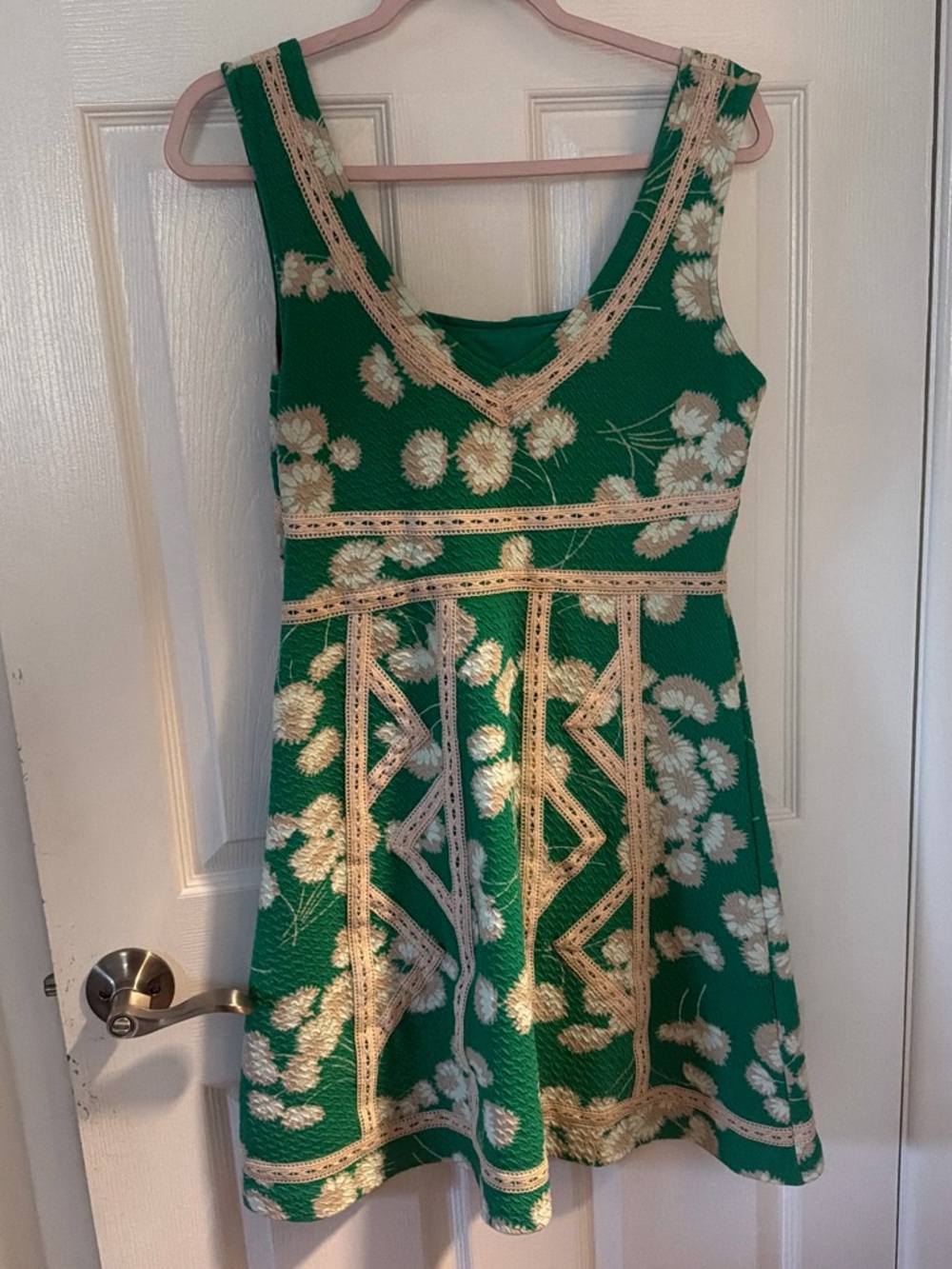 Maeve Green Floral Fit-and-Flare Dress with Cream Lace Trim - Picture 5 of 5